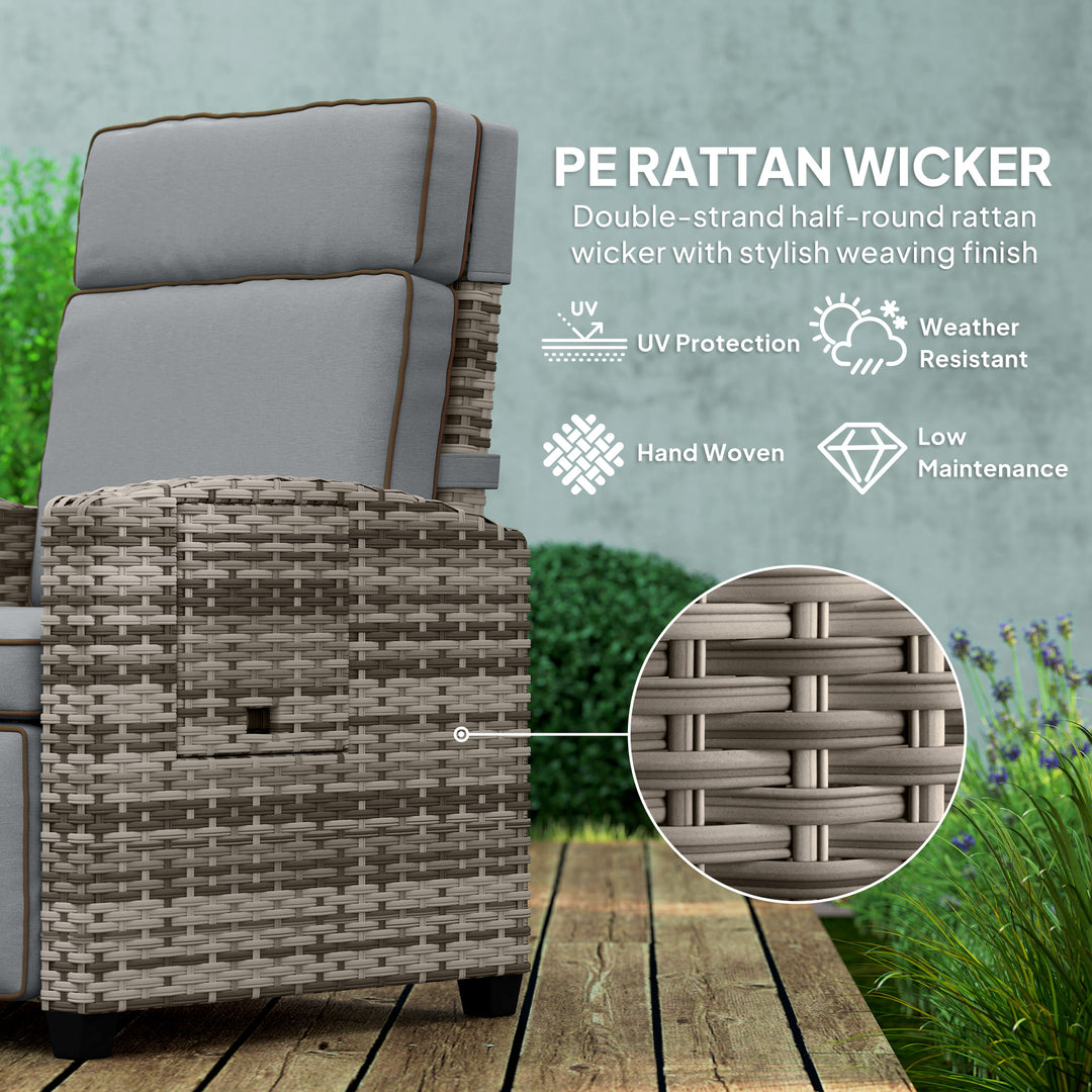145° Reclining Rattan Armchair, with Footrest - Mixed Grey/Grey