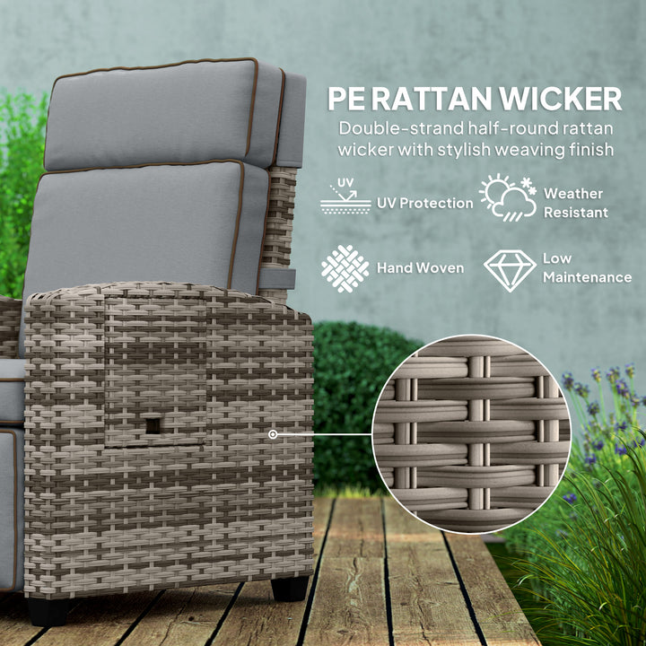 145° Reclining Rattan Armchair, with Footrest - Mixed Grey/Grey