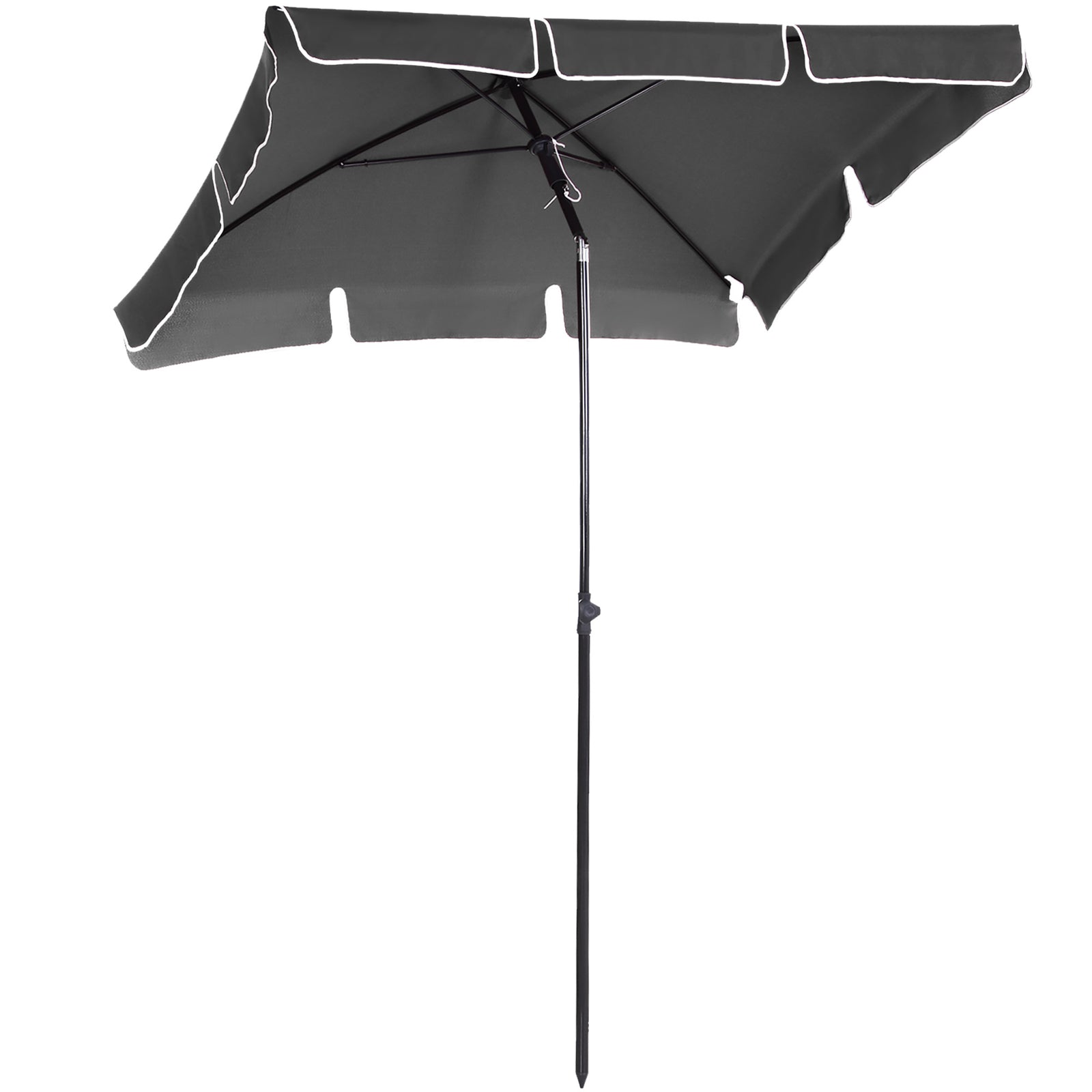 Garden Parasol Umbrella, Outdoor Market Table Umbrella with Ruffles & Aluminium Pole, Rectangular Tilting Parasol Sun Shade Canopy, 2 x 1.3m, Grey