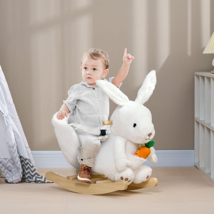 HOMCOM Kids Rocking Horse, Plush Rocking Chair Rabbit Shape w/ Safety Harness, Realistic Sound, Foot Pedals, for Toddler Aged 18-36 Months | Aosom UK