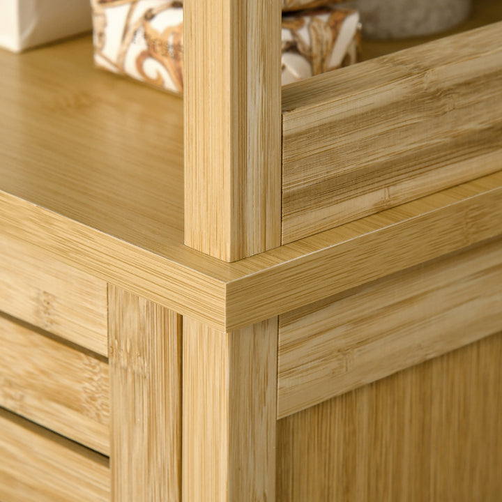 Tall Bathroom Cabinet, Slim Storage Cabinet, Tallboy Bamboo Storage Unit with 3-Tier Storage Shelves and Freestanding Organiser, Natural