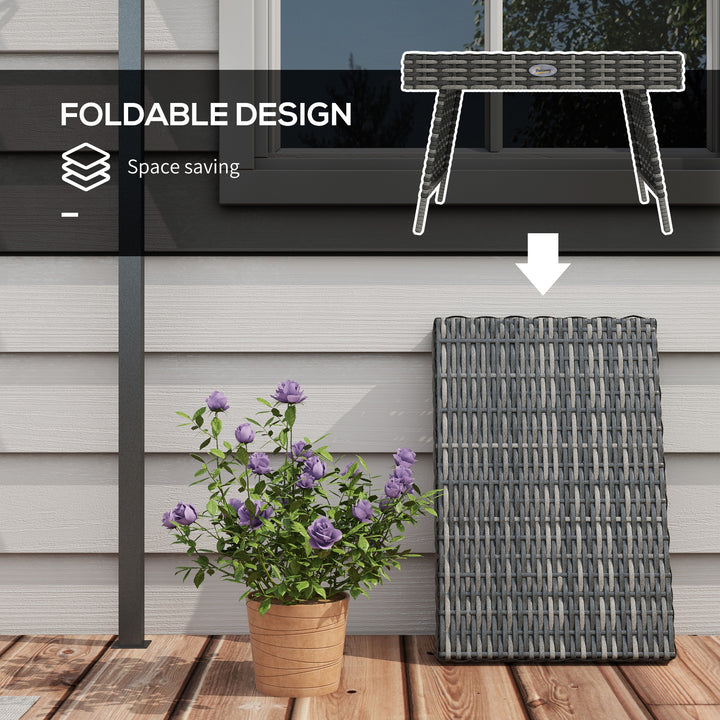 Foldable Outdoor Side Table, Rattan Garden Coffee Table with Steel Frame, Space Saving Bistro Garden Furniture for Patio, Balcony, 60 x 41 x 41 cm, Mixed Grey
