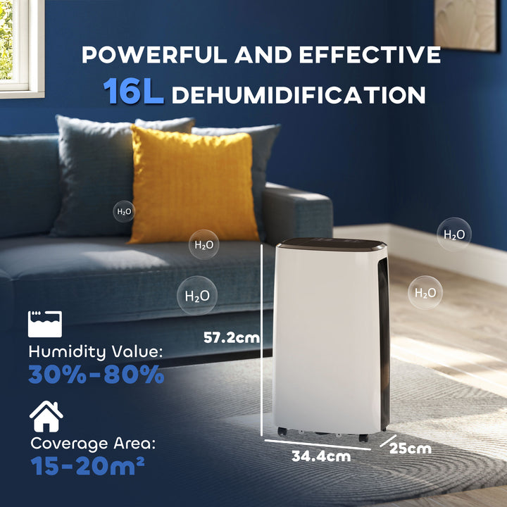 16l/Day Dehumidifier, with Washable Filter and Timer - White