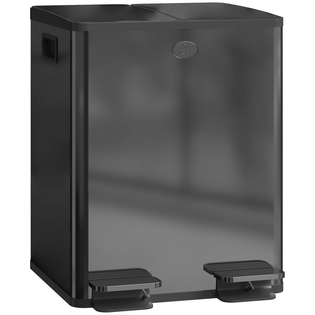 40L Dual Compartment Stainless Steel Bin, with Deodoriser Holders - Black