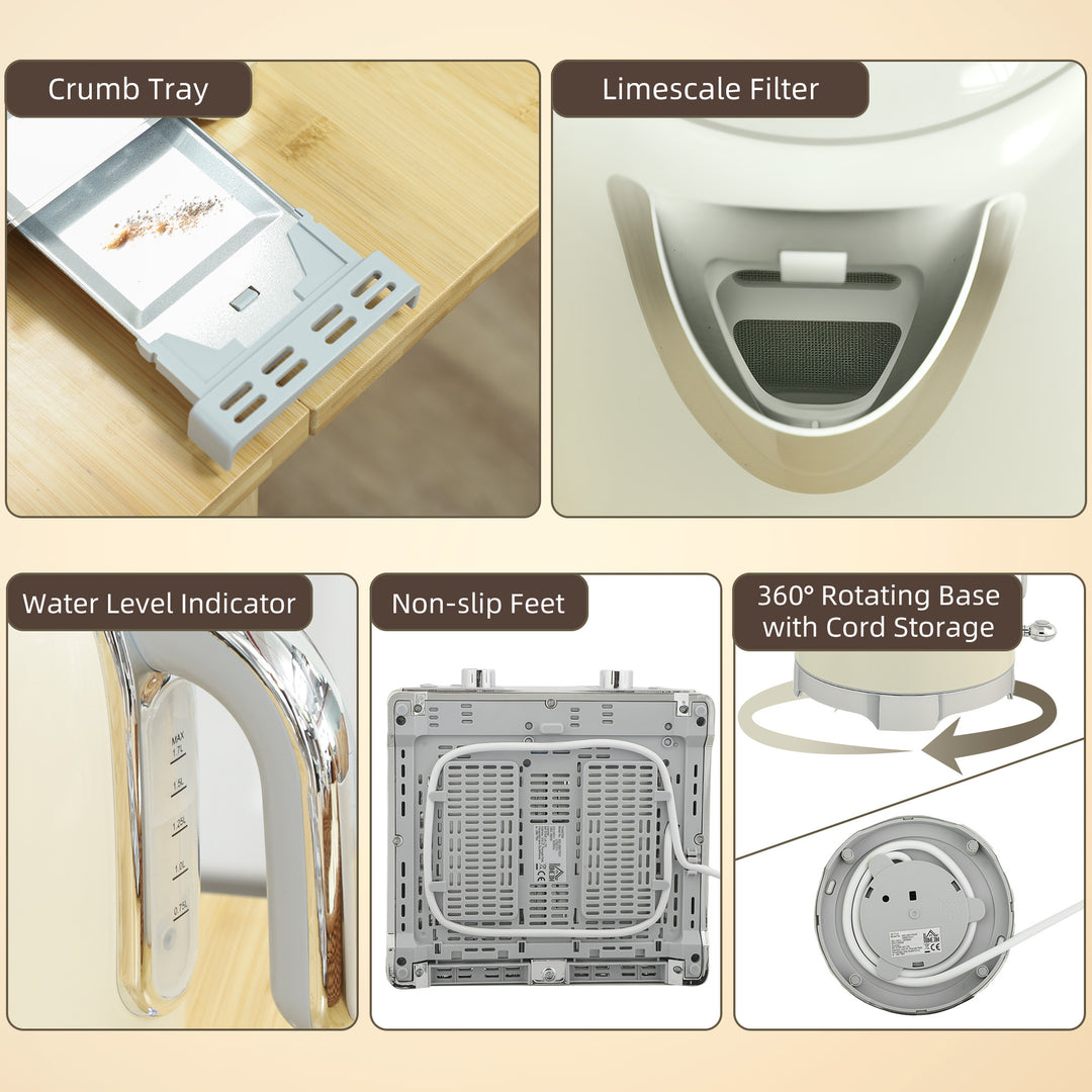 MCL Retro 3000W Kettle and Toaster Set - Cream