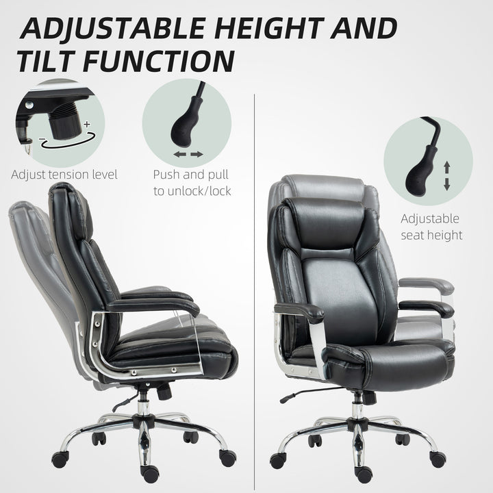 Ergonomic Office Chair, Heavy Duty Faux Leather Desk Chair with Tilt Function, Adjustable Height, 227kg 500LBS Swivel Computer Chair for Home Study, Black