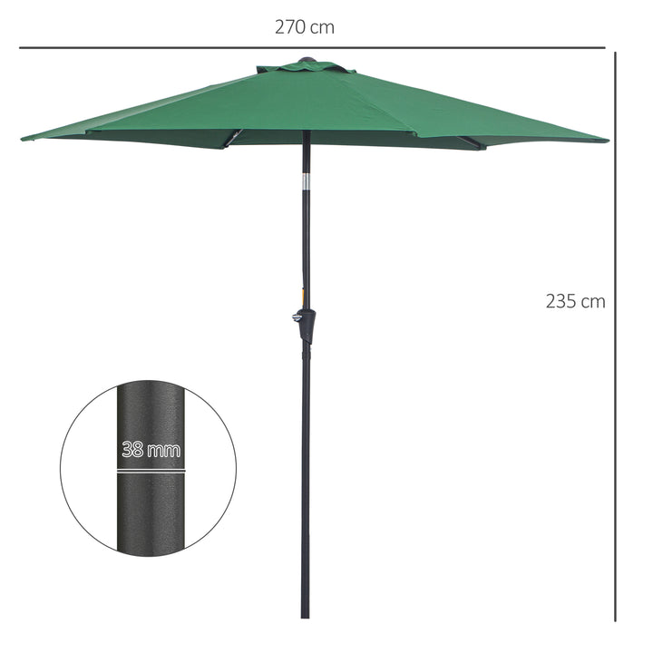 Outsunny 2.7M Tilting Parasol Sun Parasol Outdoor Garden Umbrellas Sun Shade Aluminium Frame with Crank(Green) | Aosom UK