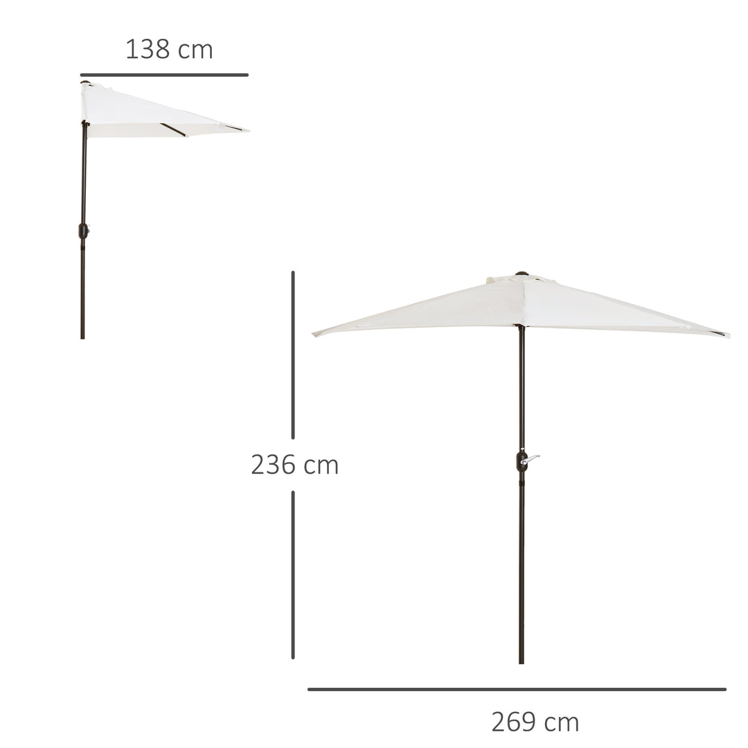 2.7m Garden Half Parasol, Outdoor Balcony Umbrella with 5 Steel Ribs, Patio Sun Shade, Cream White