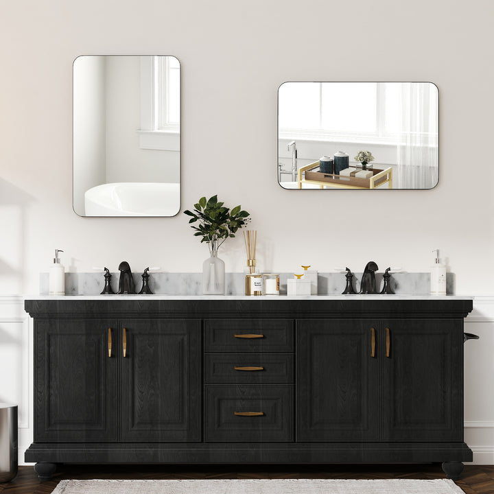 90 x 60cm Curved Bathroom Mirror - Black