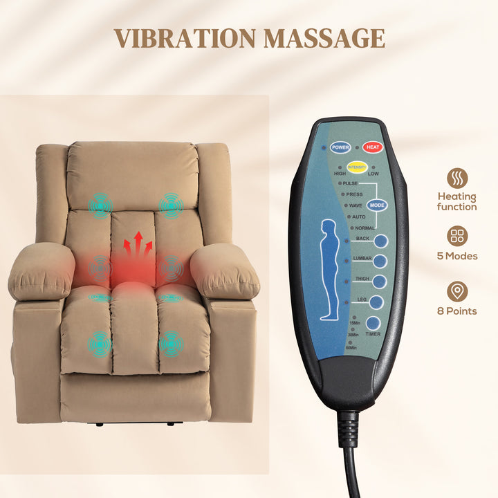 Velvet-Feel Electric Riser, Recliner and Massage Armchair - Light Brown