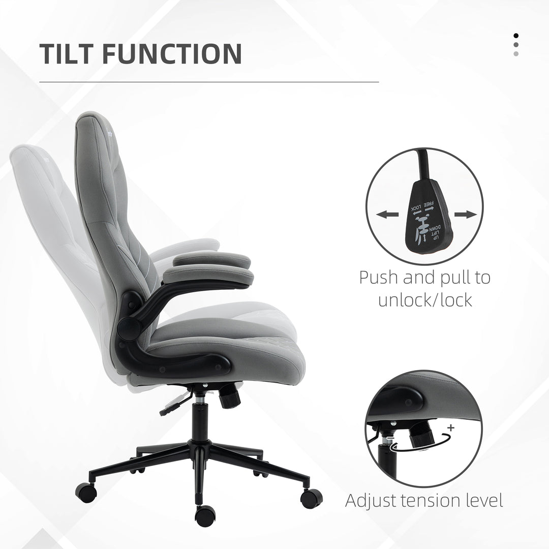 Vinsetto Home Office Desk Chair, Computer Chair with Flip Up Armrests, Swivel Seat and Tilt Function, Light Grey