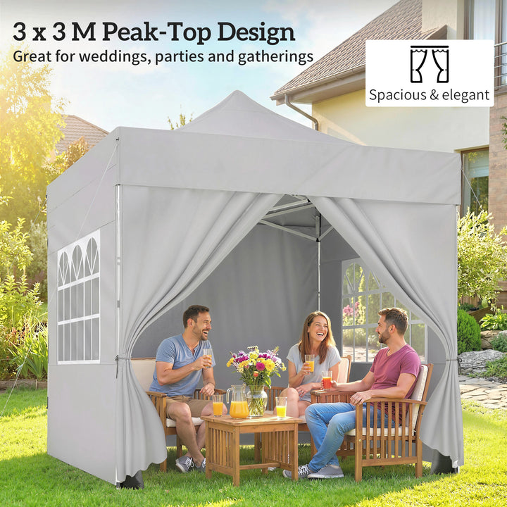 3 x 3 m Pop Up Gazebo with Sidewalls, UPF50+ Heavy Duty Garden Party T