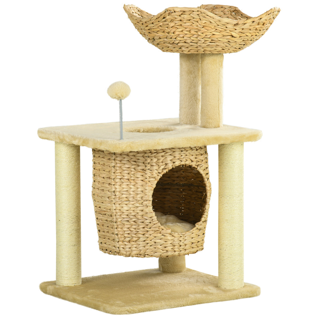 Cat Tree for Indoor Cats with Scratching Posts, Cat House, Bed, Toy Ball, Beige