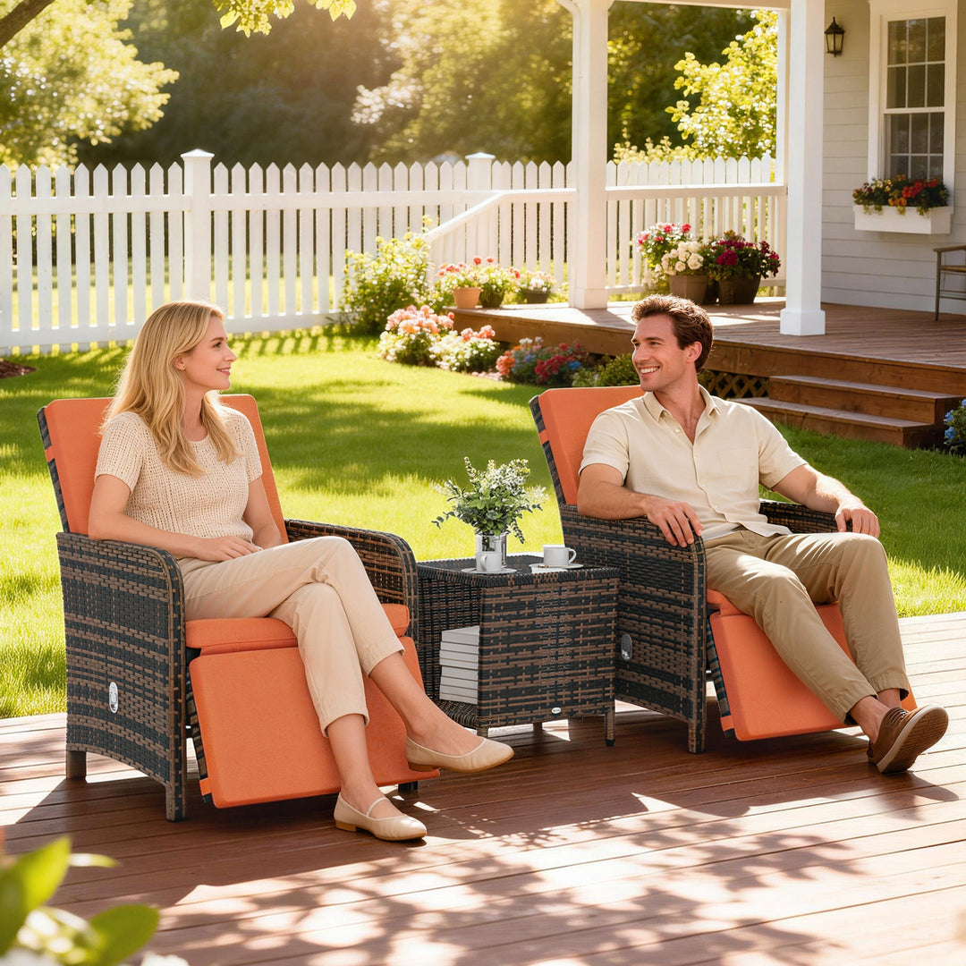 3 Pieces Rattan Bistro Set Balcony Furniture with Cushions, Storage Fu