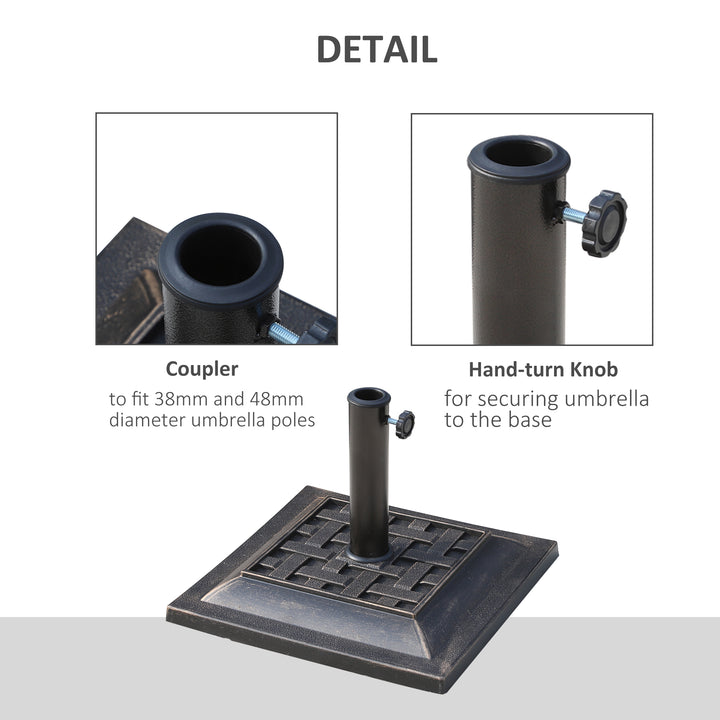 9kg Square Garden Parasol Base Holder Resin Outdoor Market Umbrella Stand with Adjustable Coupler, Bronze