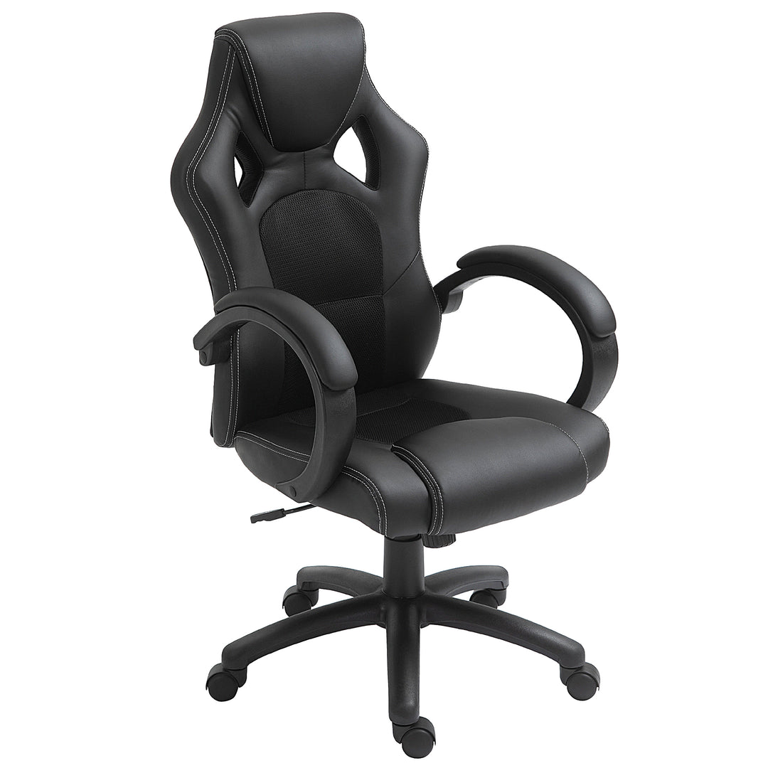 Office Chair Faux Leather Swivel Computer Desk Chair for Home Office with Wheels Armrests Black/Grey - Black