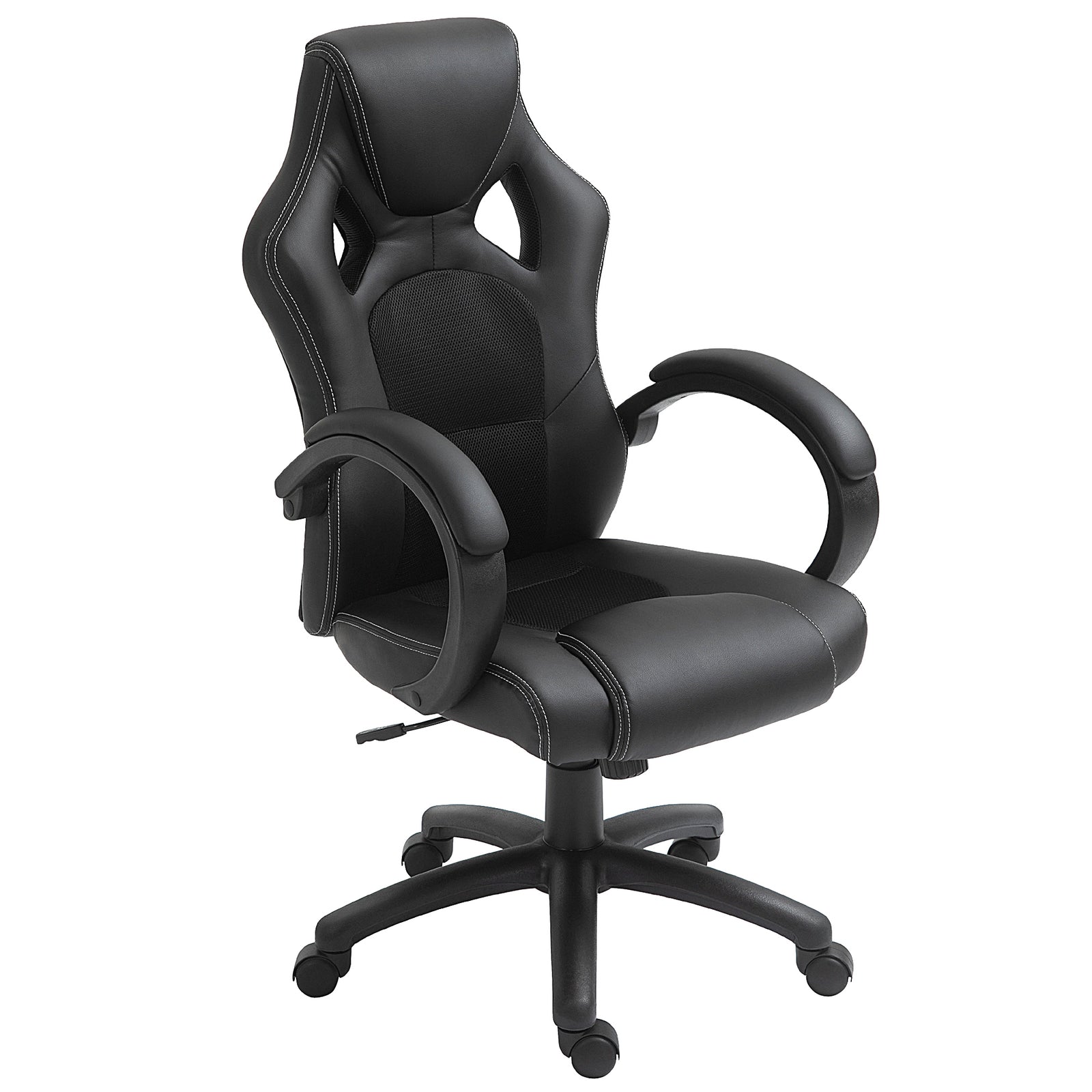 Office Chair Faux Leather Swivel Computer Desk Chair for Home Office with Wheels Armrests Black