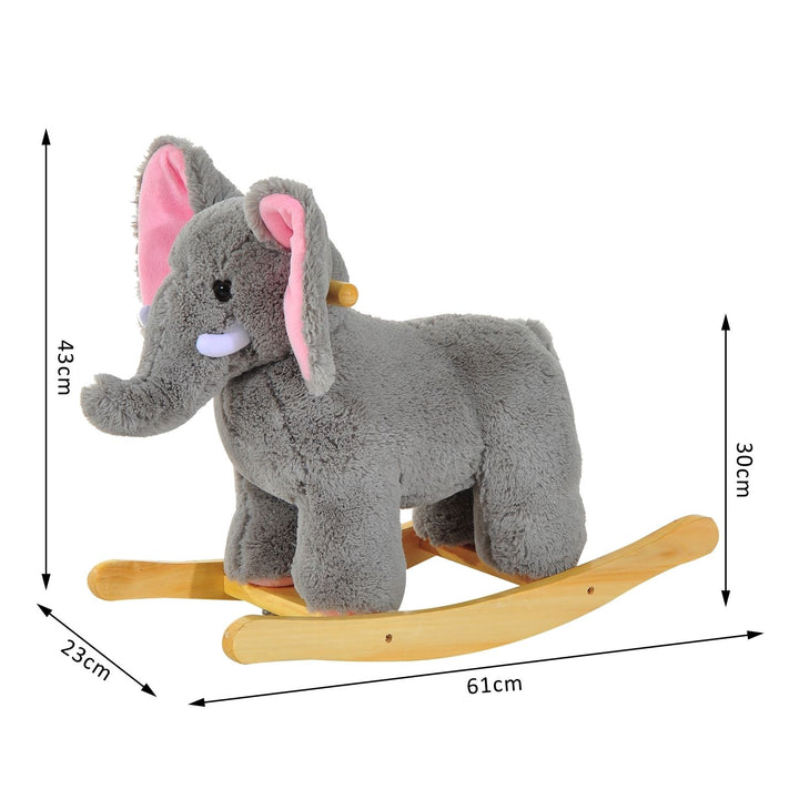 HOMCOM Plush Elephant Rocking Horse for Kids, Traditional Wooden Riding Toy with 32 Nursery Rhymes, Grey | Aosom UK