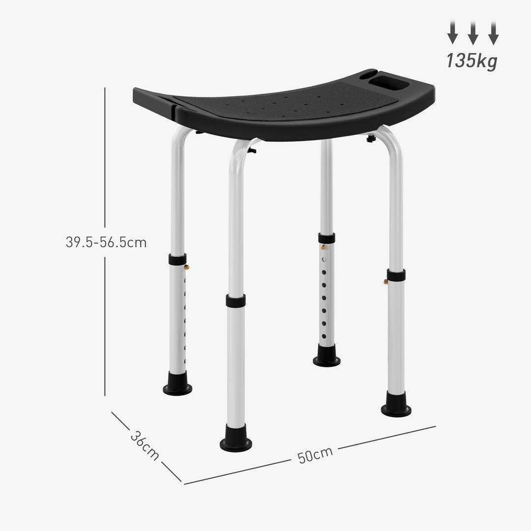 HOMCOM Height Adjustable Bath Stool, Aluminium Shower Stool with Non-Slip Pads for Elderly, Disabled, Seniors, Pregnant, Black | Aosom UK