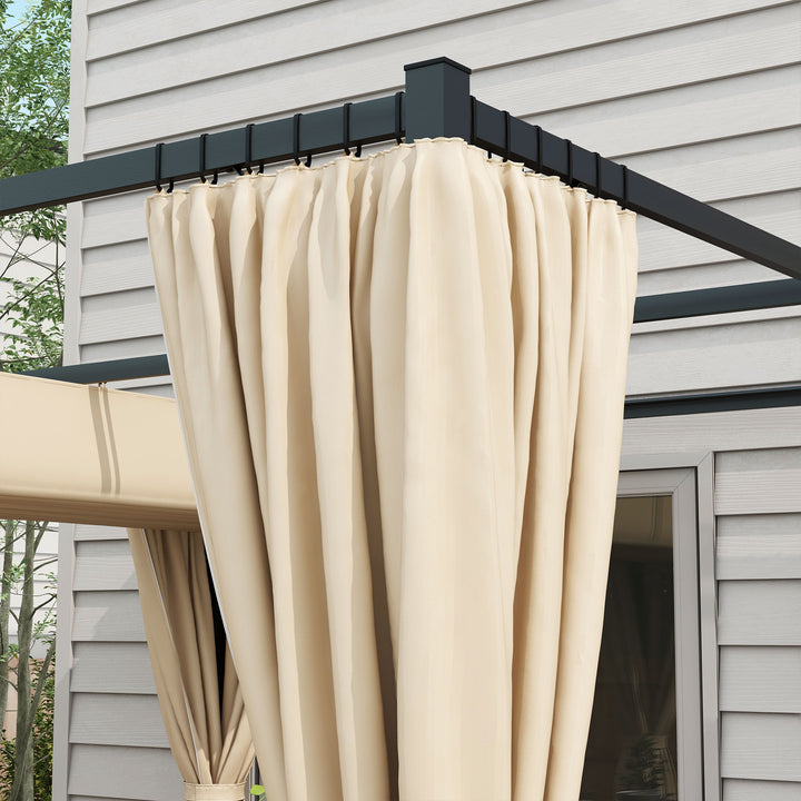 Outsunny 3 x 3(m) Retractable Pergola, Garden Gazebo Shelter with Curtains, for Grill, Patio, Deck, Beige