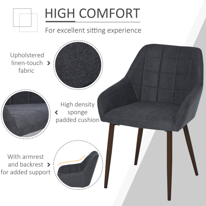 HOMCOM 2 Pcs Linen-Touch Fabric Dining Chair w/ Cushion, Backrest, Mid Back Leisure Chair w/ Steel Leg, Sponge Padded Armchair for Dining Room