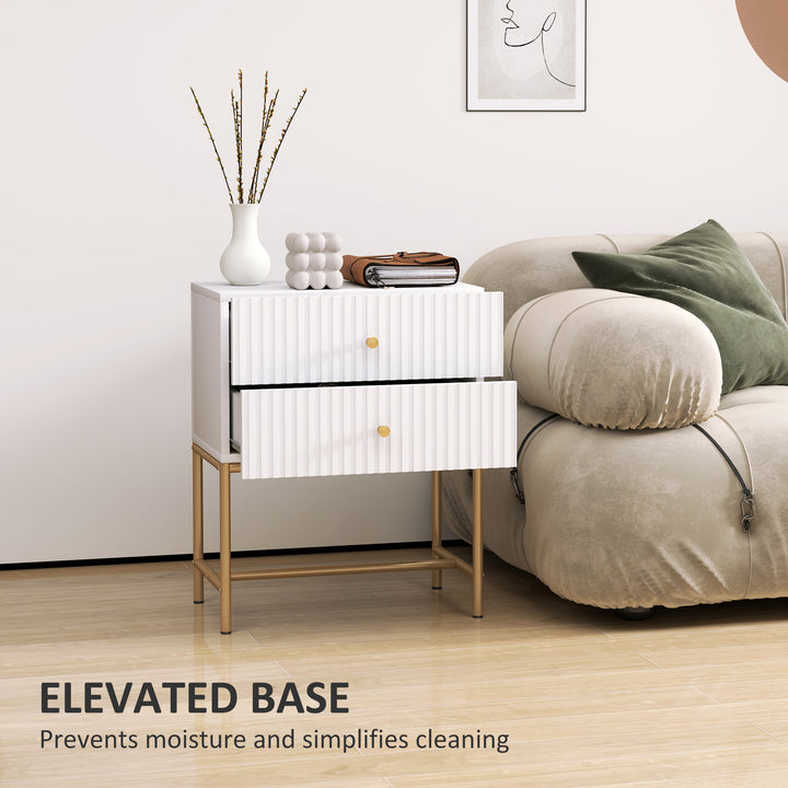 Elegant Two-Drawer Bedside Table - White