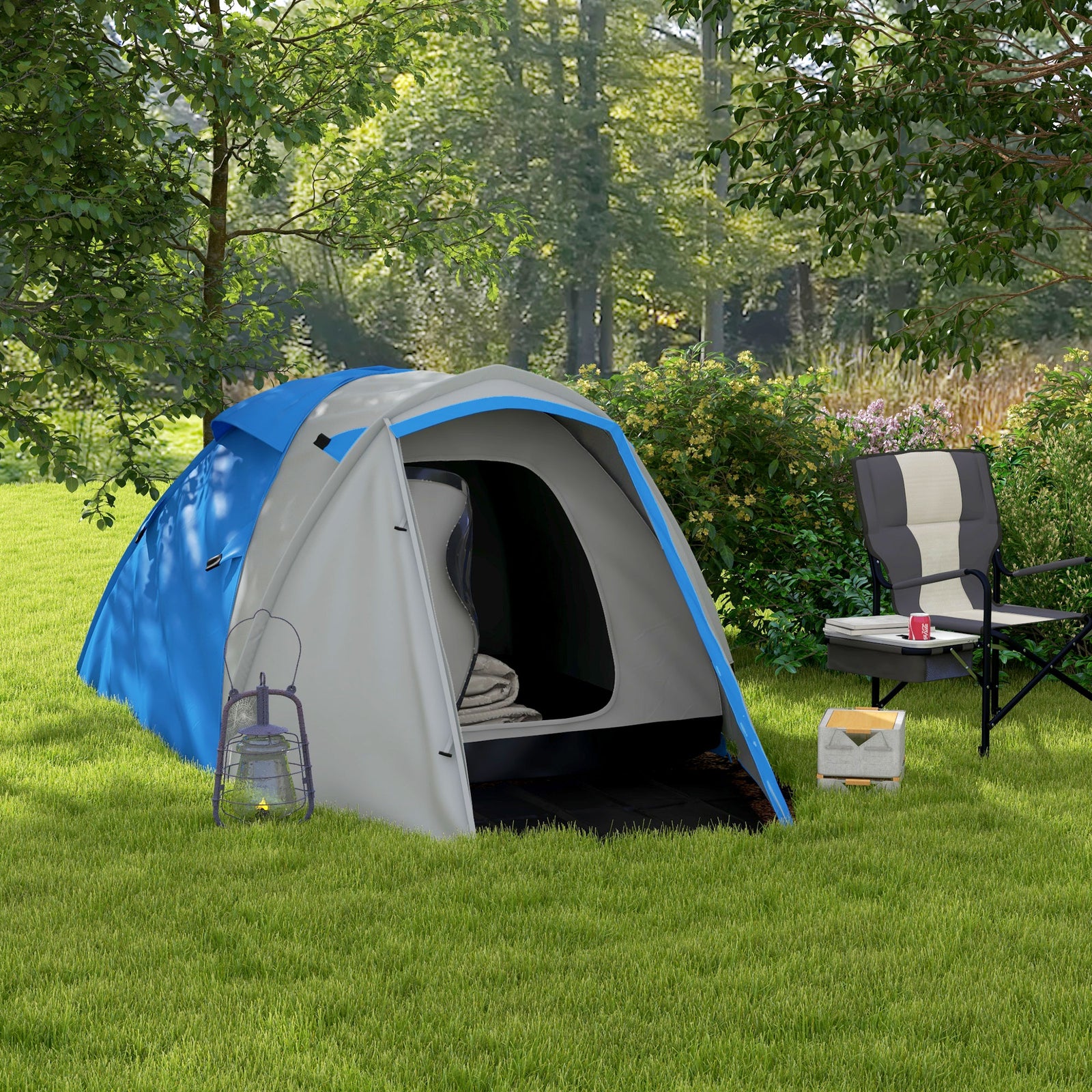Two-Man Dome Tent, with Front Porch and Accessories - Blue/Grey