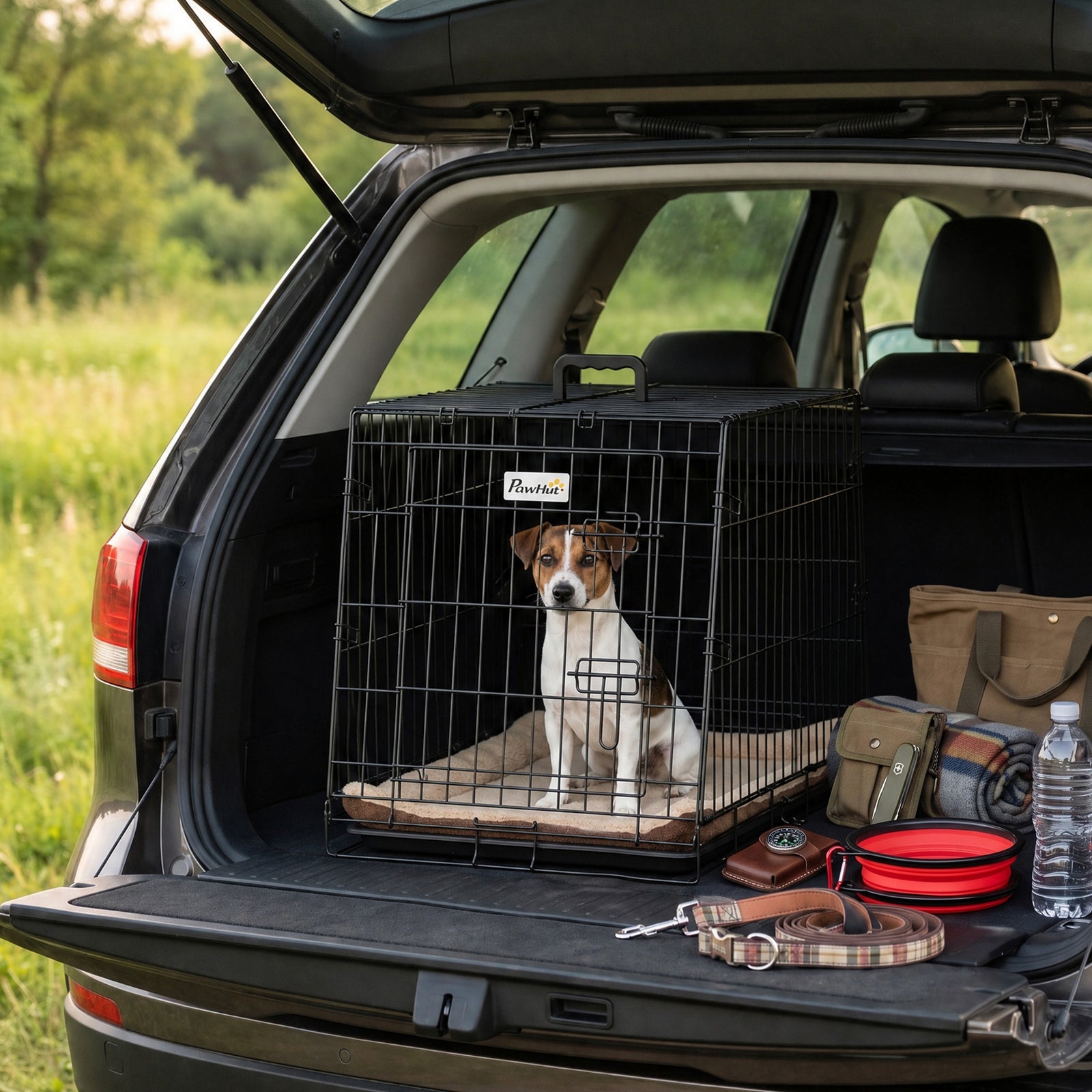30"(76 cm) Car Dog Crate Collapsible Slanted Travel Small Dog Cage wit