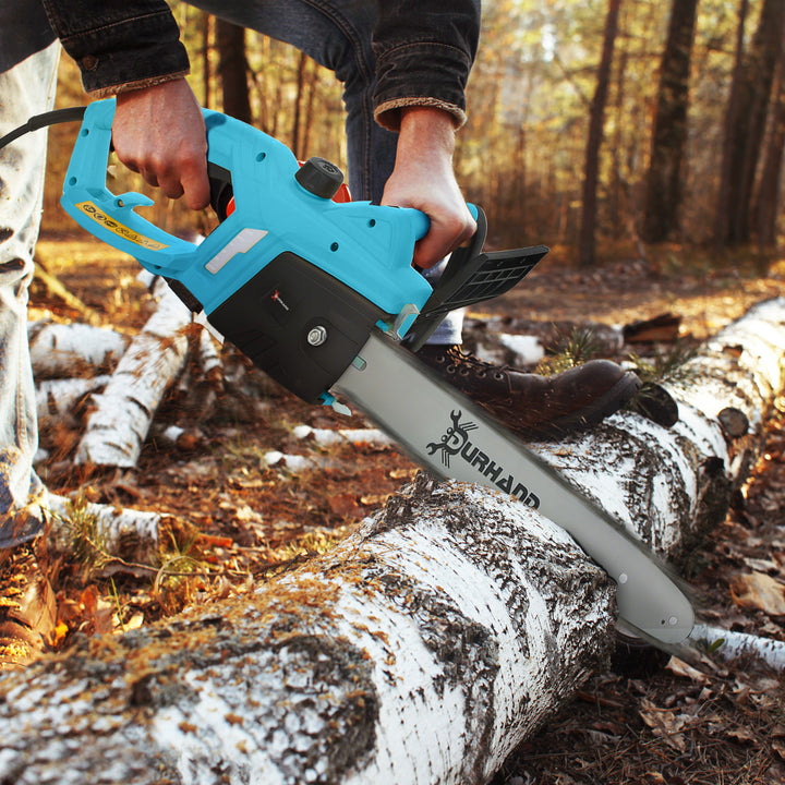 Aluminium Chainsaw with Double Brake Protection and Bar Cover, 2000 W, 40 cm, for Wood, Trees and Branches, Blue
