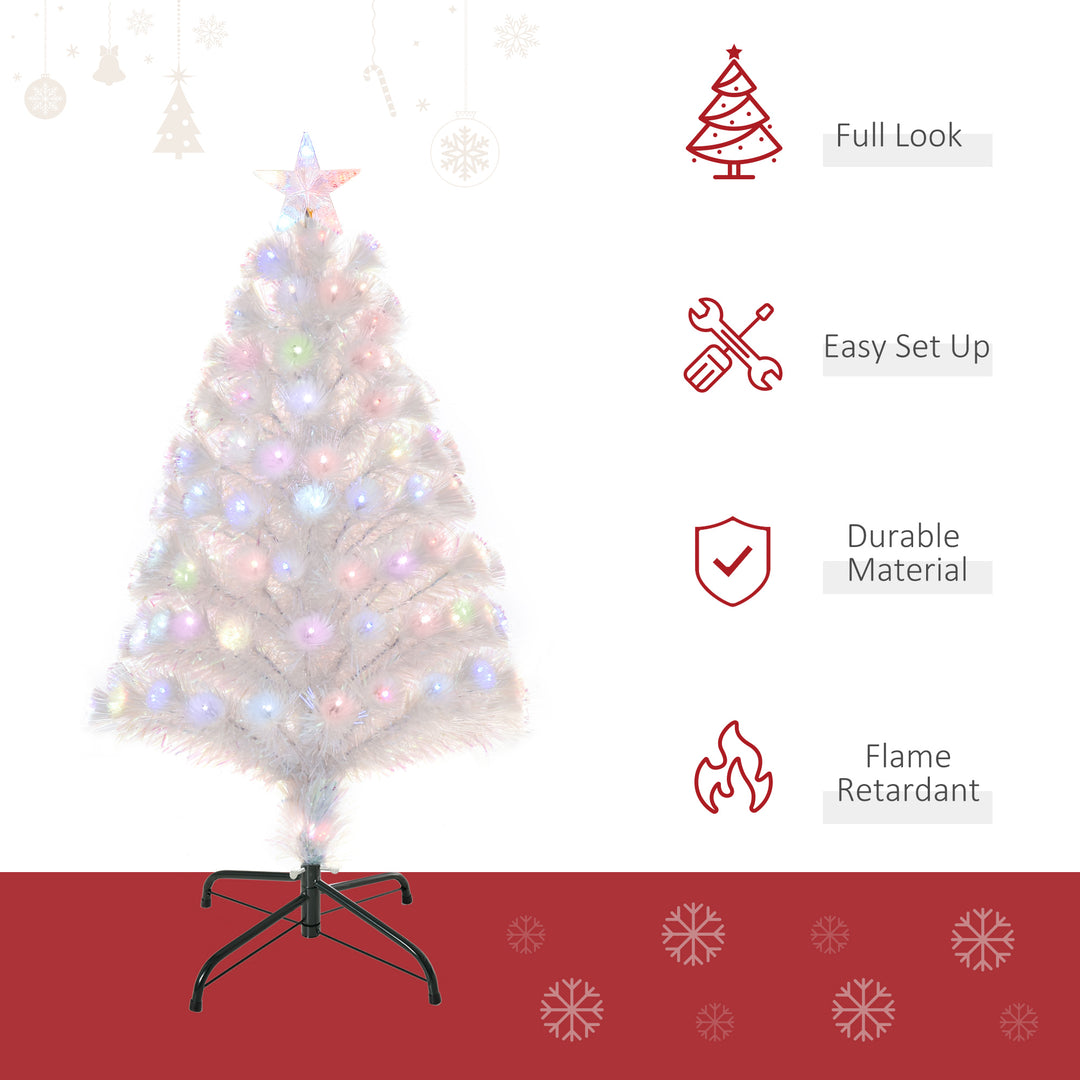 HOMCOM 3 Feet Prelit Artificial Christmas Tree with Fiber Optic LED Light, Holiday Home Xmas Decoration, White | Aosom UK