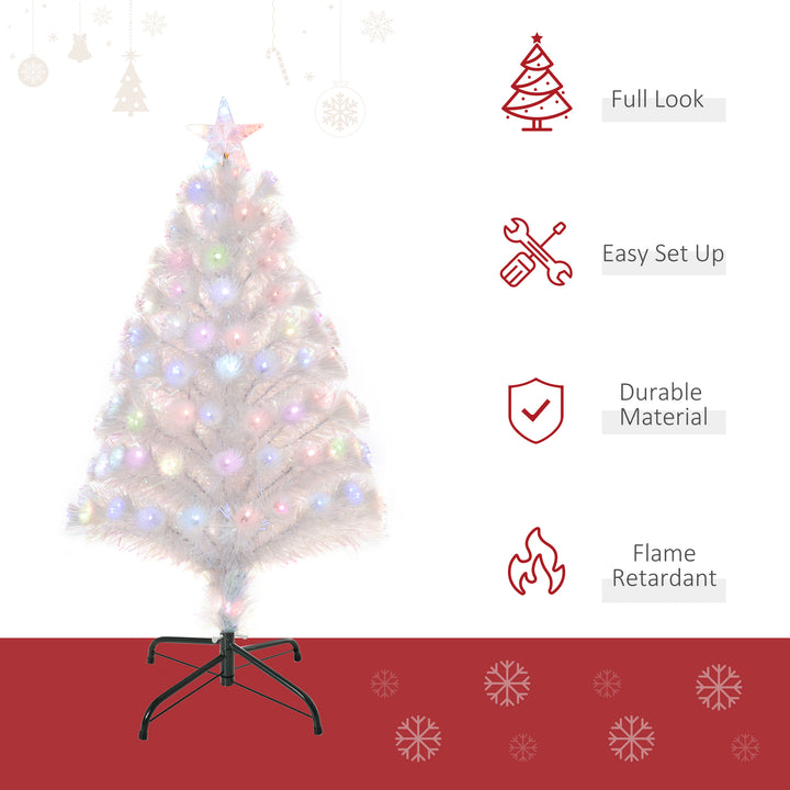 HOMCOM 3 Feet Prelit Artificial Christmas Tree with Fiber Optic LED Light, Holiday Home Xmas Decoration, White | Aosom UK