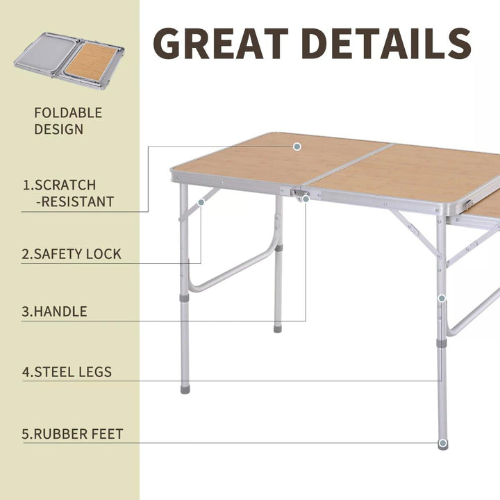 Outsunny Portable Folding Picnic Table, 3ft Aluminium Frame with MDF Top, Lightweight for Outdoor Use, Silver | Aosom UK