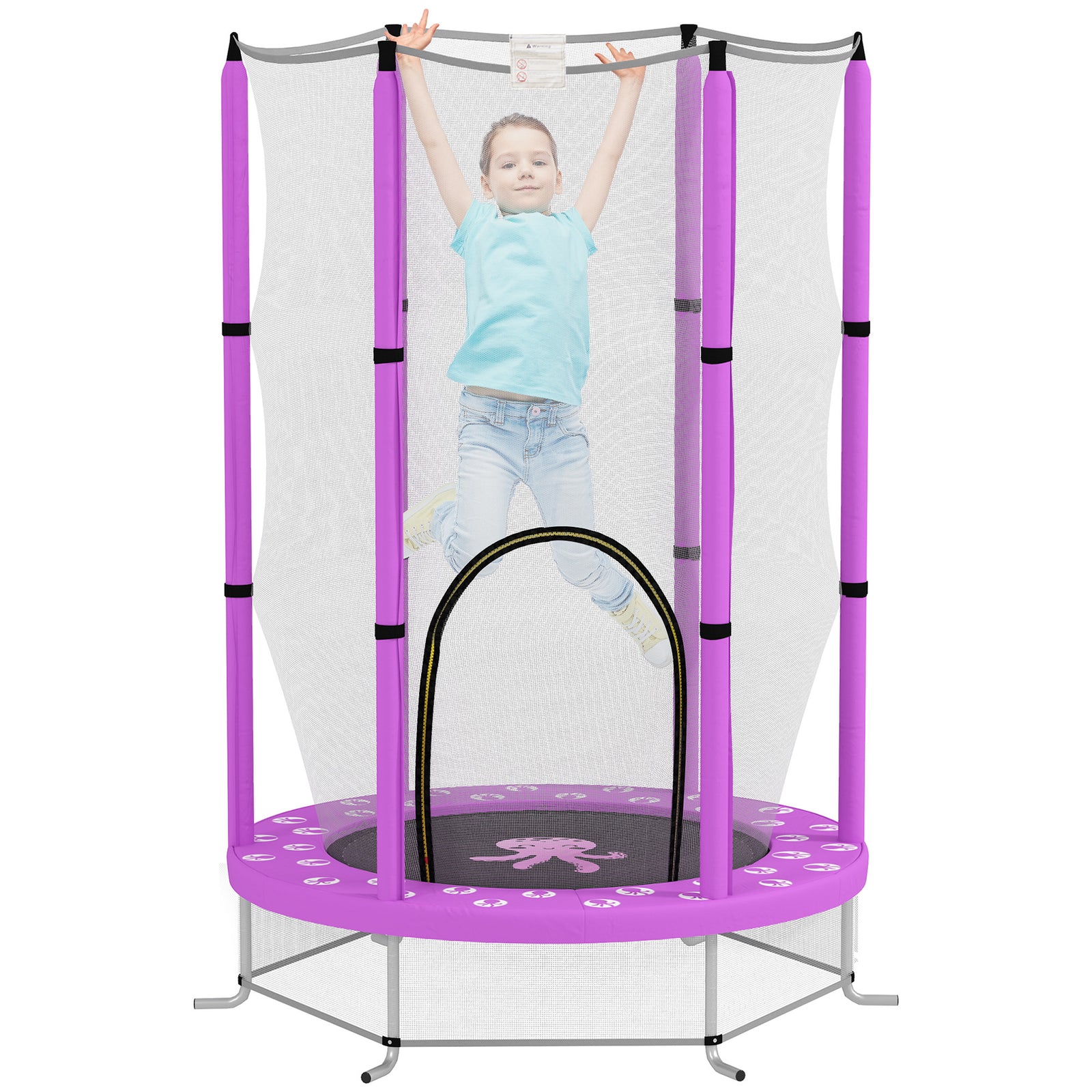 AIYAPLAY 4.6ft Toddler Trampoline w/ Safety Enclosure Net, for Indoor Outdoor Use, Ages 3-6 Years, Purple