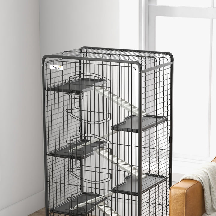 6 Levels Removable Small Animal Cage, 131cm - Black