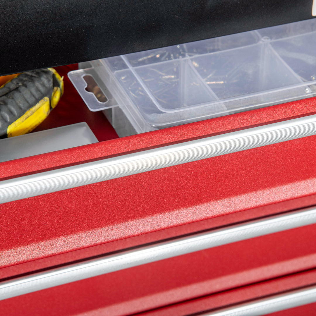 4 Drawer Tool Chest, Lockable Metal Tool Box with Ball Bearing Runners, Portable Toolbox, 510mm x 220mm x 395mm, Black