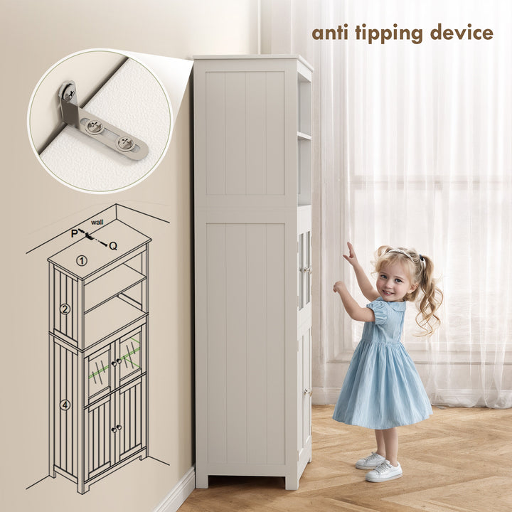 MCL Freestanding Kitchen Cupboard, 4-Door Storage Cabinet with Adjustable Shelf and Glass Doors for Dining Room, Living Room, White