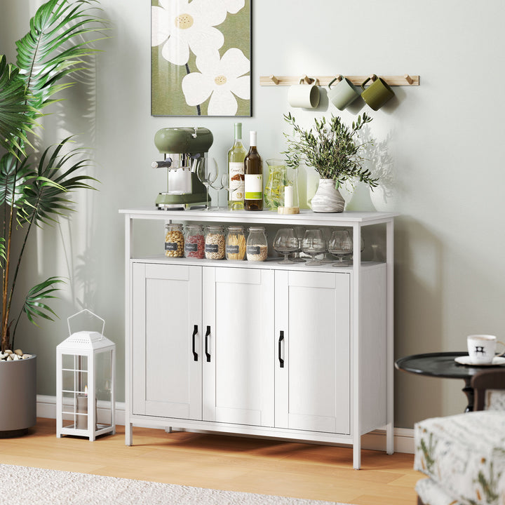 Industrial Kitchen Sideboard with Open Shelf, 2 Cabinets, Adjustable S