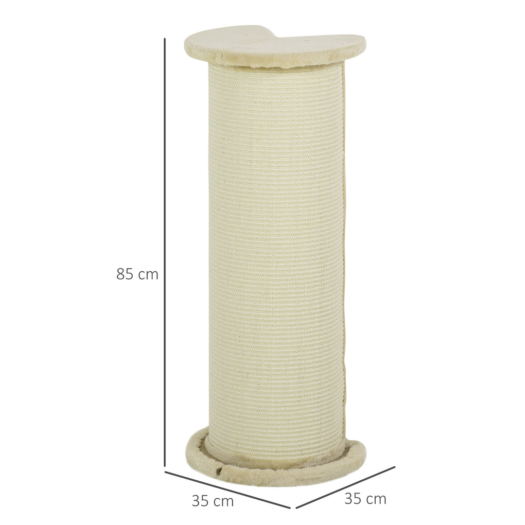85cm Tall Cat Scratching Post, with Sisal Rope, Soft Plush, Anti Tip - Beige