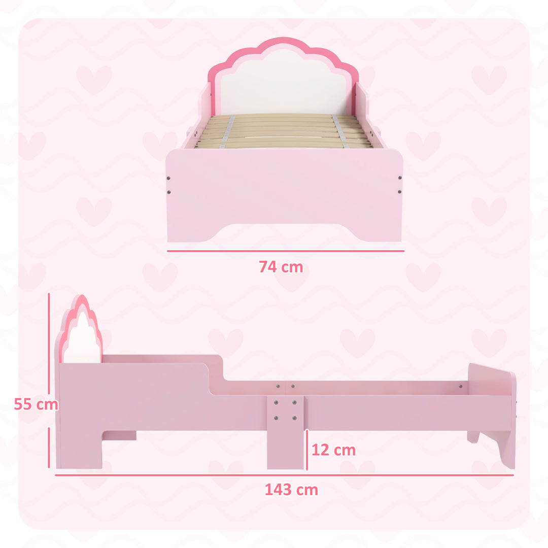 ZONEKIZ Toddler Bed Frame, Princess Bed for Kids, Cloud-Design, 143 x 74 x 55cm - Pink