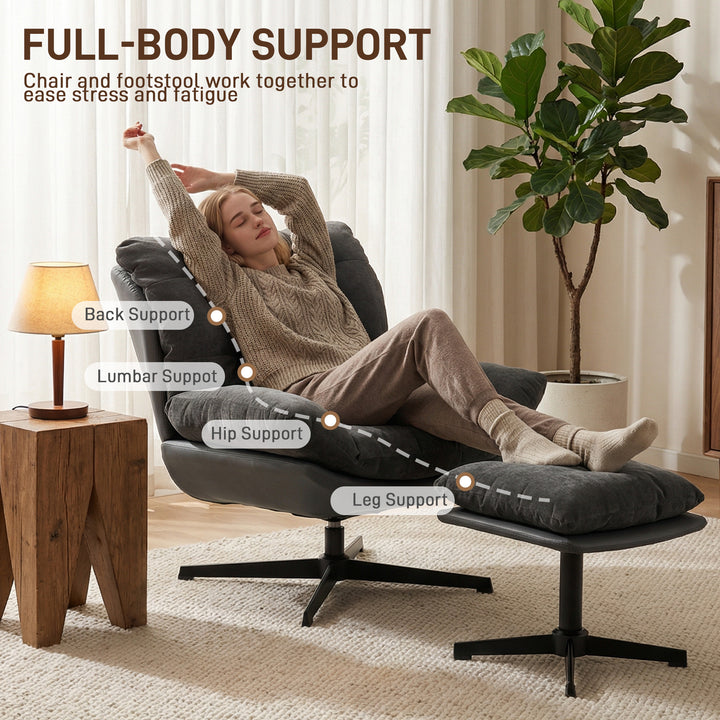 Accent Chair with Footstool, Swivel Lounge Chair with Chenille Upholst