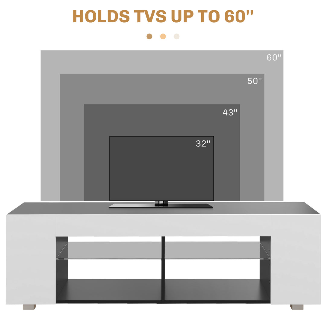 Multi-Shelf TV Cabinet, with Adjustable LED Lights - White