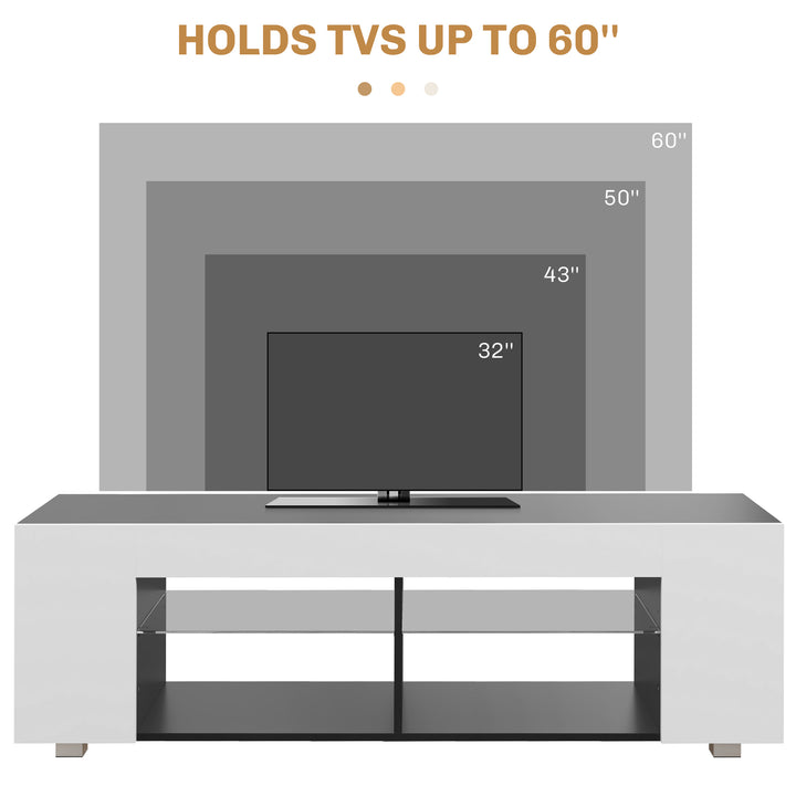 Multi-Shelf TV Cabinet, with Adjustable LED Lights - White