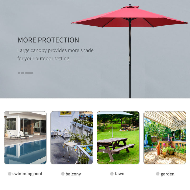 2.8m Garden Parasol Umbrella, Round Outdoor Market Table Umbrella Sun Shade Canopy, Wine Red