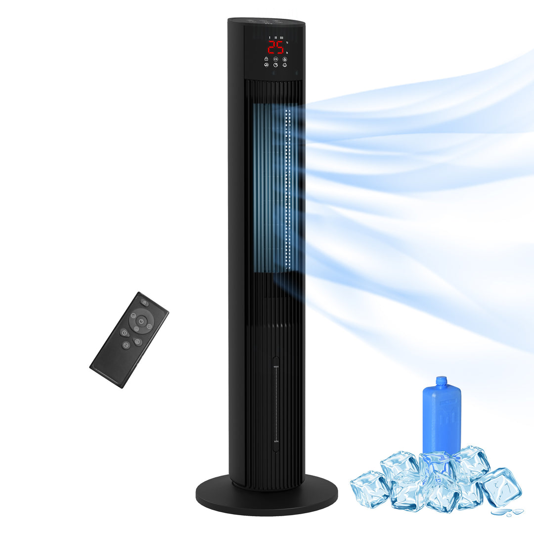 Electric Tower Fan, with 3.5L Water Tank and Ice Pack - Black