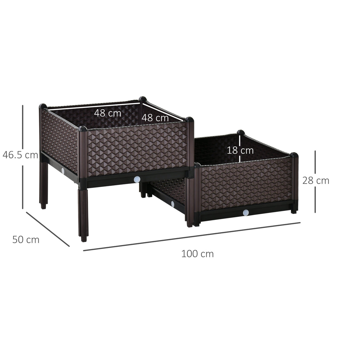 50cm x 50cm x 46.5cm Set of 2 41L Plastic Raised Garden Bed, Planter Box, Flower Vegetables Planting Container with Self-Watering Design and Drainage Holes for Patio Balcony