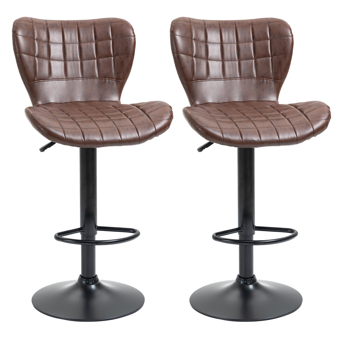 MCL Bar Stools Set of 2 Adjustable Height Swivel Bar Chairs in PU Leather with Backrest & Footrest, Brown