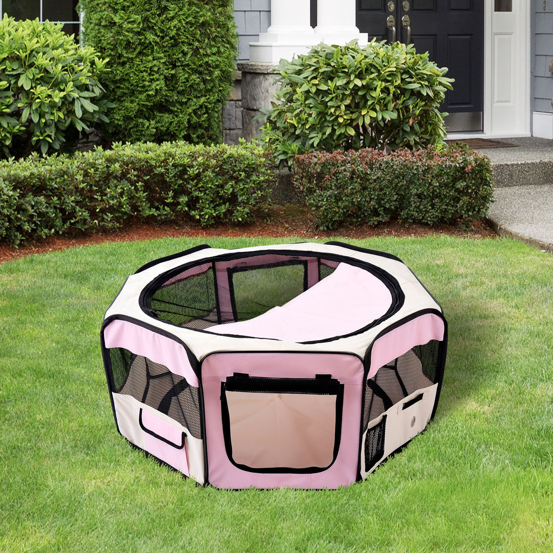 Portable Cat Dog Playpen Pet Puppy Rabbit Guinea Pig Pen Run Dia 90 x 41H cm Indoor & Outdoor Pink