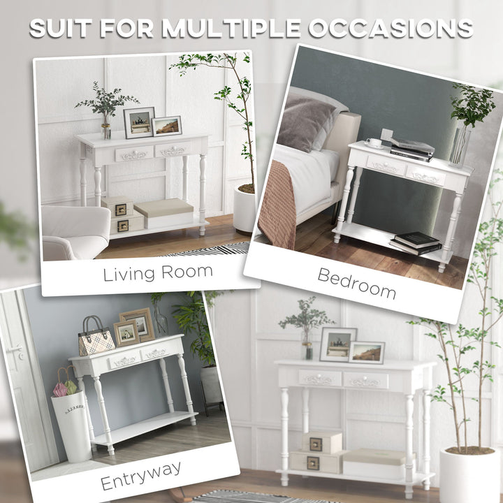 MCL Console Table Modern Sofa Side Desk with Storage Shelves Drawers for Living Room Entryway Bedroom White