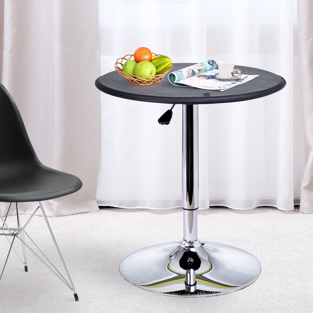 HOMCOM Adjustable Round Bistro Bar Table with PVC Leather Top Steel Base Home Kitchen Dining Desk Black | Aosom UK