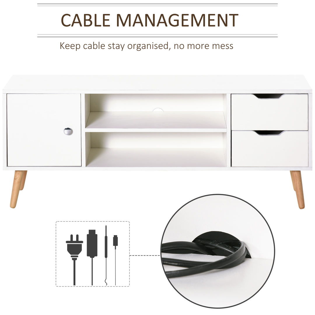 MCL TV Stand for TVs up to 50", TV Console Cabinet with Open Storage Shelf and Drawers for Living Room, Entertainment Room and Bedroom, White